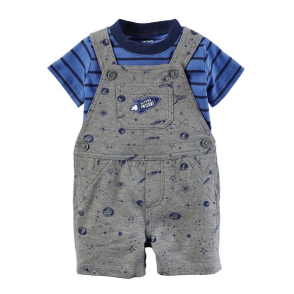 Baby Boy Newborn Tee & Shortalls Set Rocket Space - Picture 1 of 2